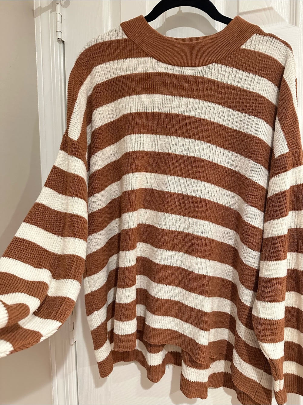 Free People Beach Oversized Striped Sweater Rust Cream Size S - Picture 4 of 5